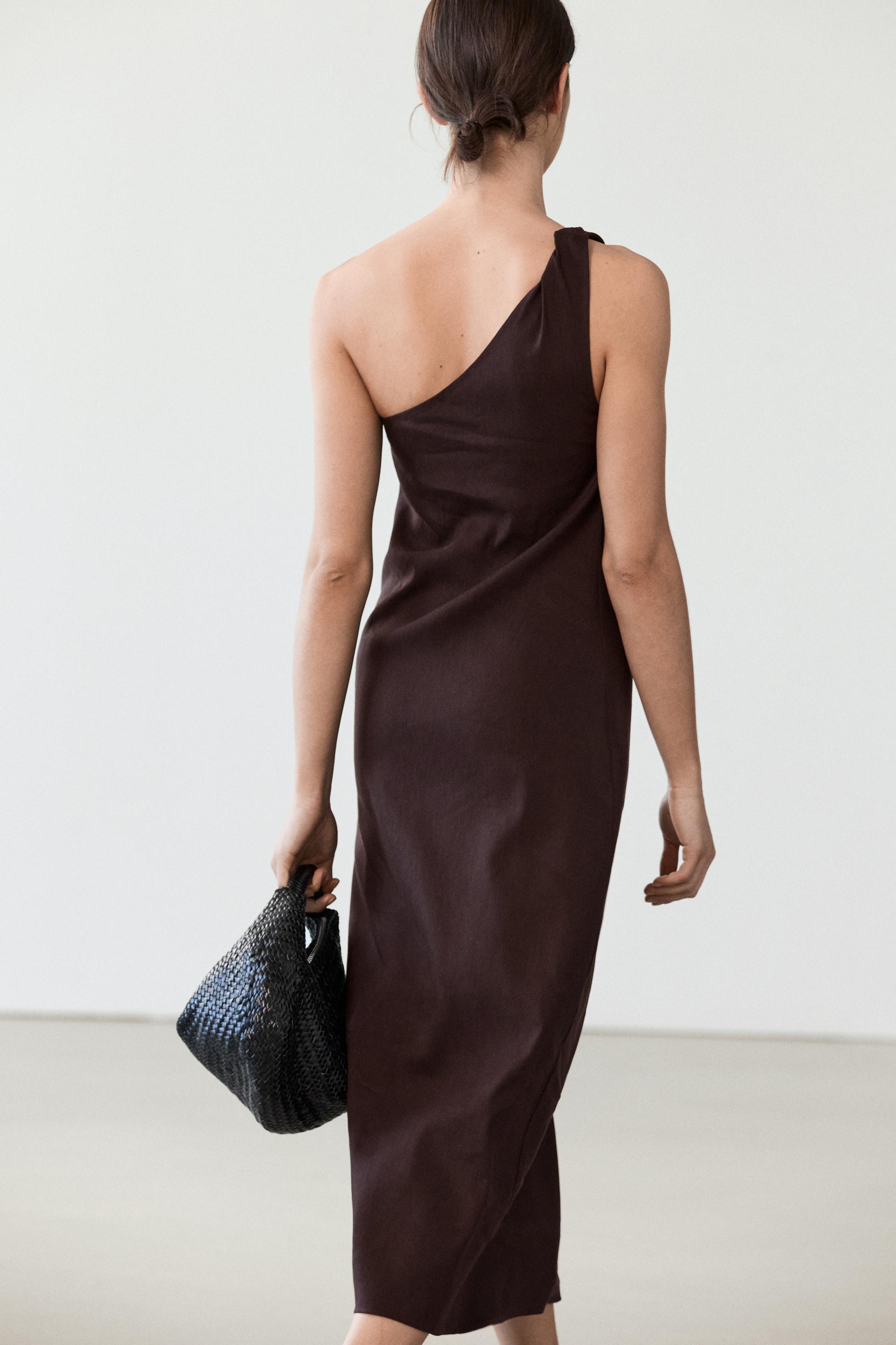 Asymmetric linen blend dress